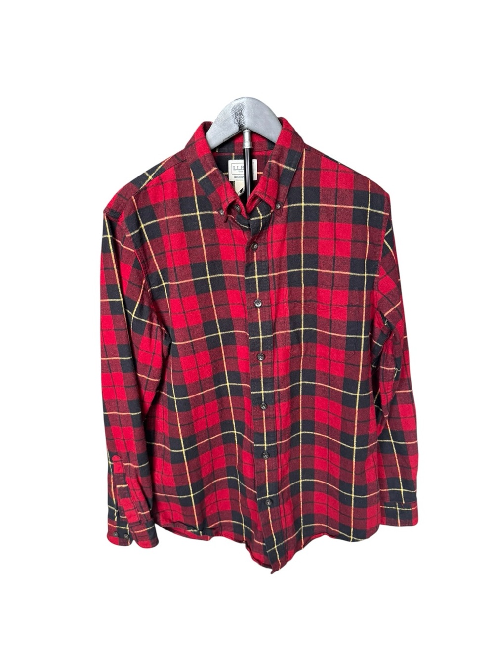 L.L.Bean Men’s Slightly Fitted Flannel Shirt Red Black Tartan Plaid M Reg